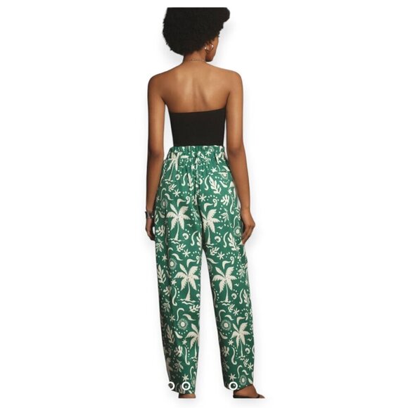 Anthropologie Green/White Palm Print Barrel Pants S/M - Corey Lynn Calter - Picture 4 of 15